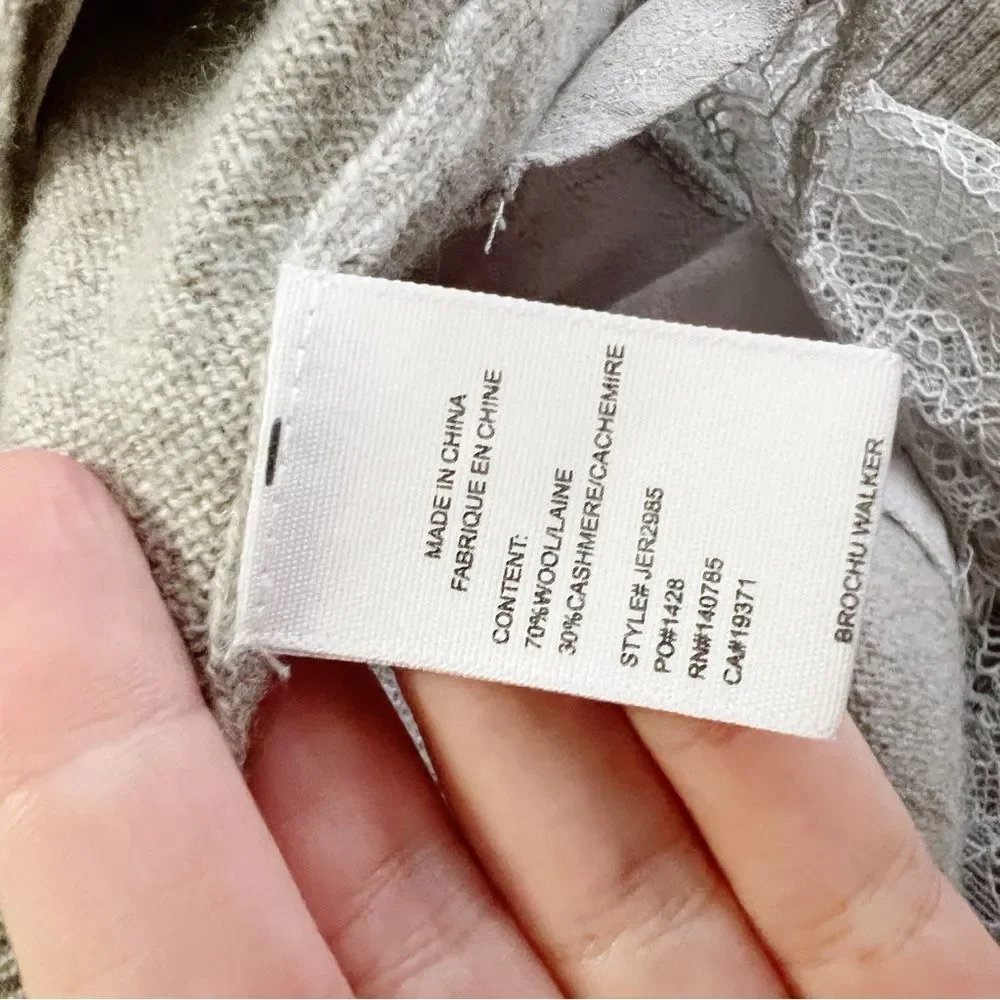 Brochu Walker The Lace Vee Looker Pullover Sweater Cashmere Wool Size S Grey - Picture 11 of 11